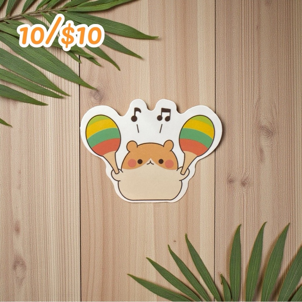 Dancing Hamster Sticker – Maracas & Music Notes – 2” Glossy Vinyl
